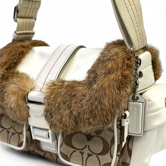 Coach Rabbit Fur Signature Ski Flap Shoulder Bag - Picture 11 of 16